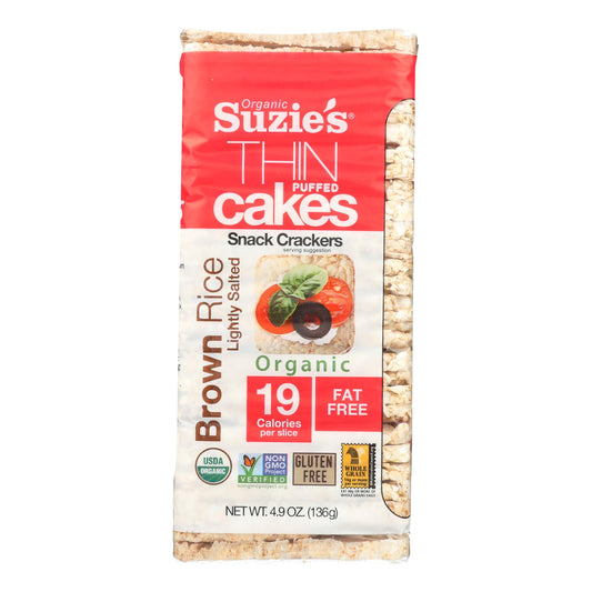 Tortitas finas de Suzie - Arroz integral ligeramente salado - Caja de 12 - 4,9 oz.