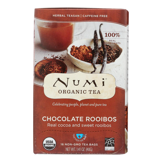 Té de hierbas orgánico Numi, rooibos con sabor a chocolate, caja de 6, 16 bolsas