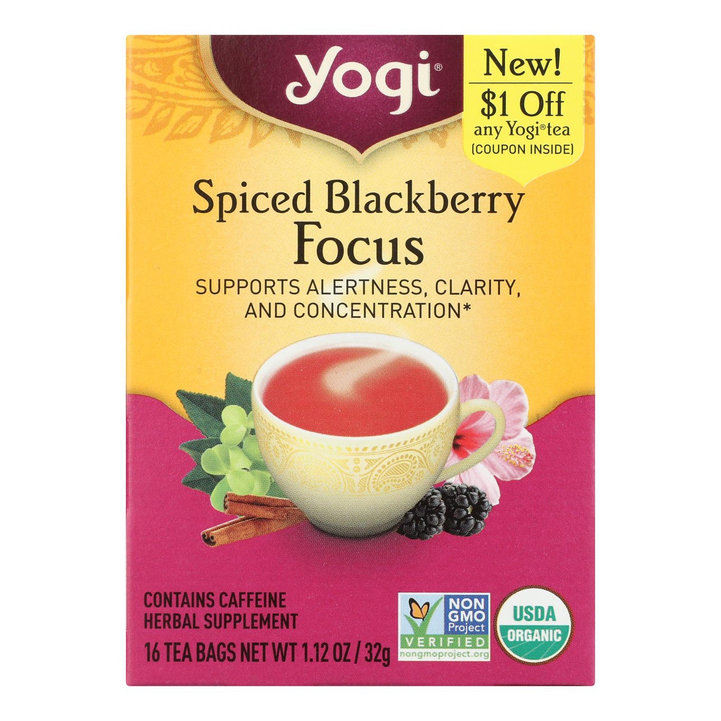 Yogi - Tea Spcd Blkbry Focus - Caja de 6-16 bolsas