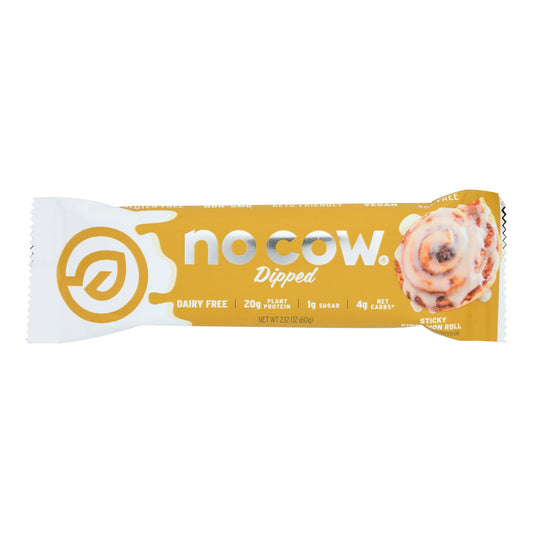 No Cow Bar - Rollo de canela pegajoso bañado en barra - Caja de 12 - 2,12 oz