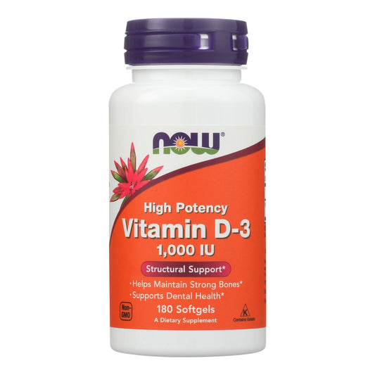 Now Foods - Vitamina D-3 1000 UI - 1 cada uno - 180 Sgel