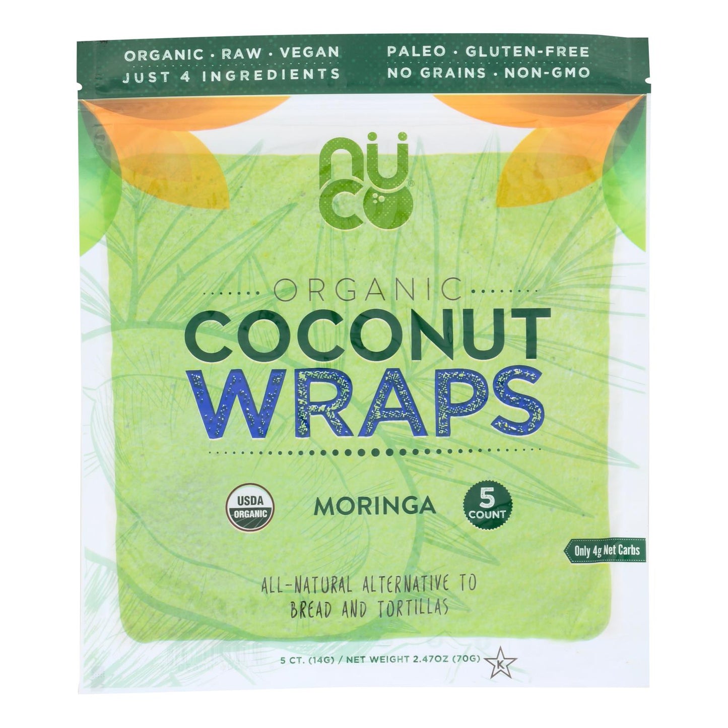 Wraps de coco orgánico Nuco - Caja de 12 - 2,47 oz