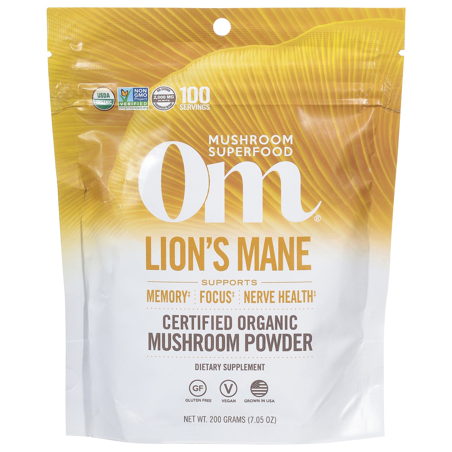 Om - Melena de león en polvo orgánico 200 gr - 1 unidad - 7,05 oz