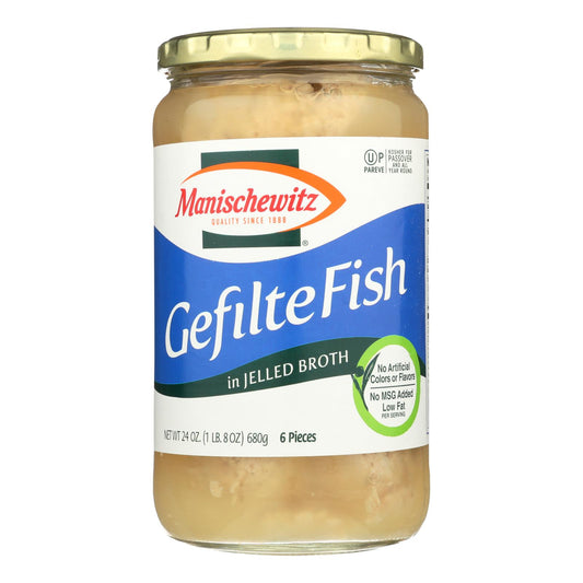 Manischewitz - Pescado Gefilte en caldo gelatinizado - Original - Caja de 12 - 24 oz.