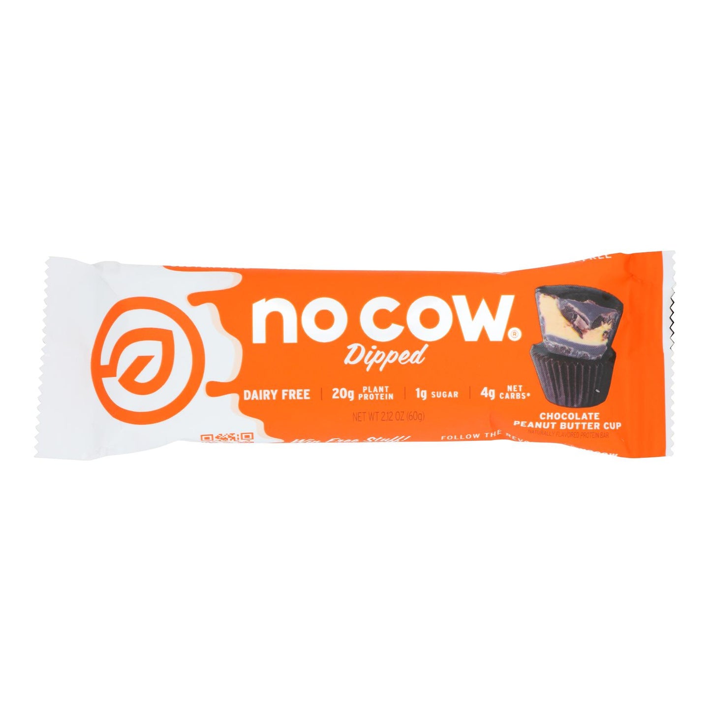 No Cow Bar - Barrita de chocolate con mantequilla de maní - Caja de 12 - 2,12 oz