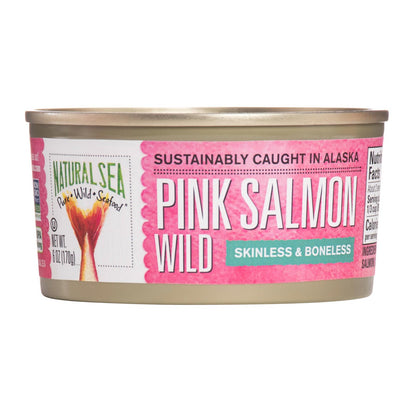 Salmón rosado salvaje natural - Salado - Sin piel ni espinas - Caja de 12 - 6 oz.