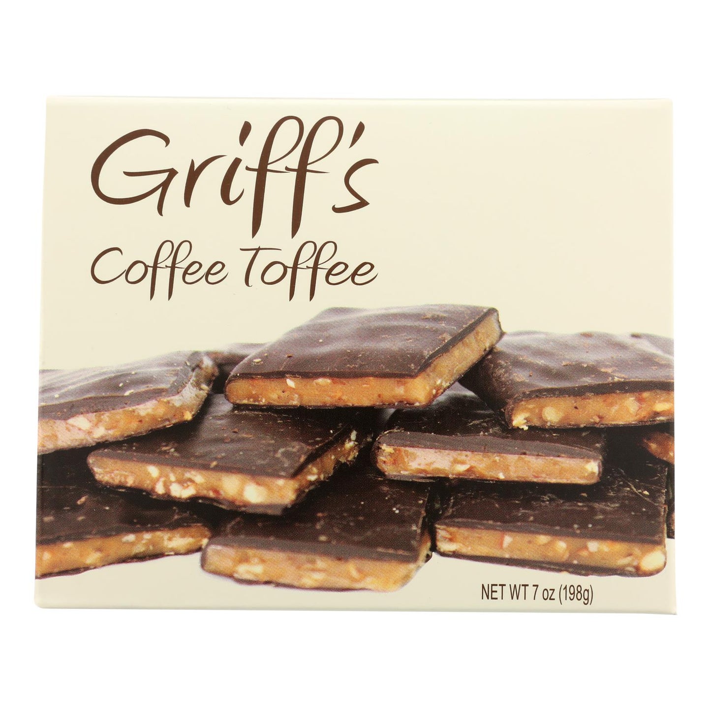 Toffee de café de Griff: toffee de café, chocolate y nueces, caja de 6 a 7 oz