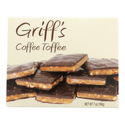 Toffee de café de Griff: toffee de café, chocolate y nueces, caja de 6 a 7 oz