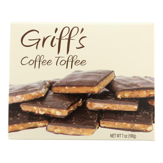 Toffee de café de Griff: toffee de café, chocolate y nueces, caja de 6 a 7 oz