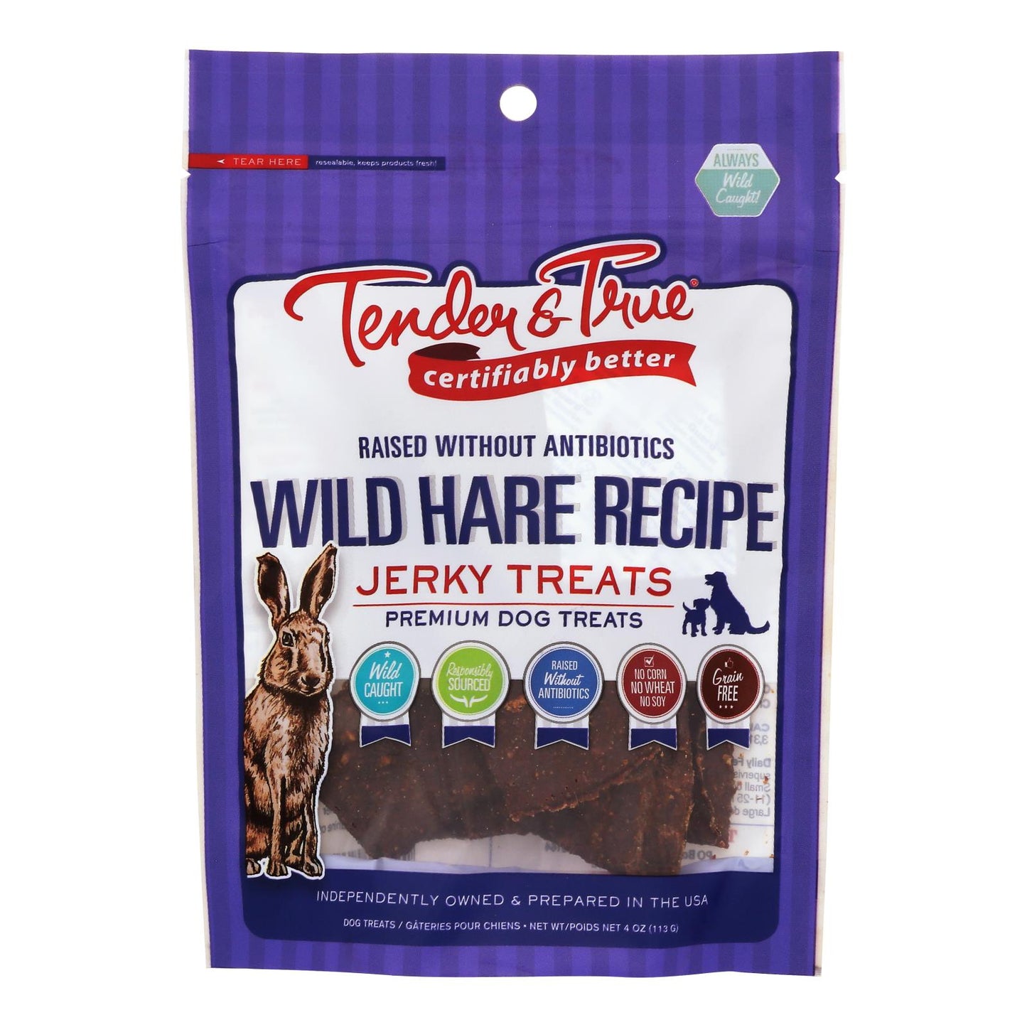 Tender &amp; True - Perro Trt Wld Hare Rec Jrky - Caja de 10-4 oz