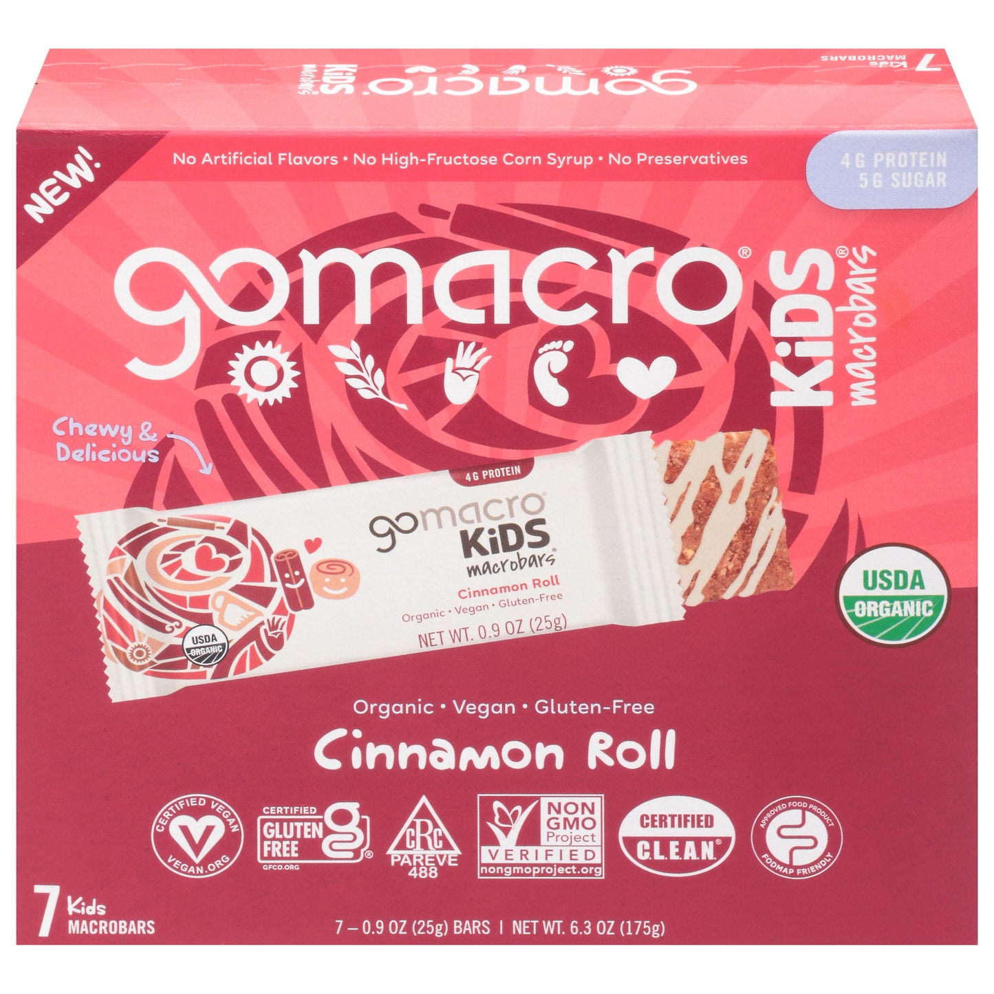 Gomacro - Barritas de canela para niños - Caja de 7 - 6,3 oz