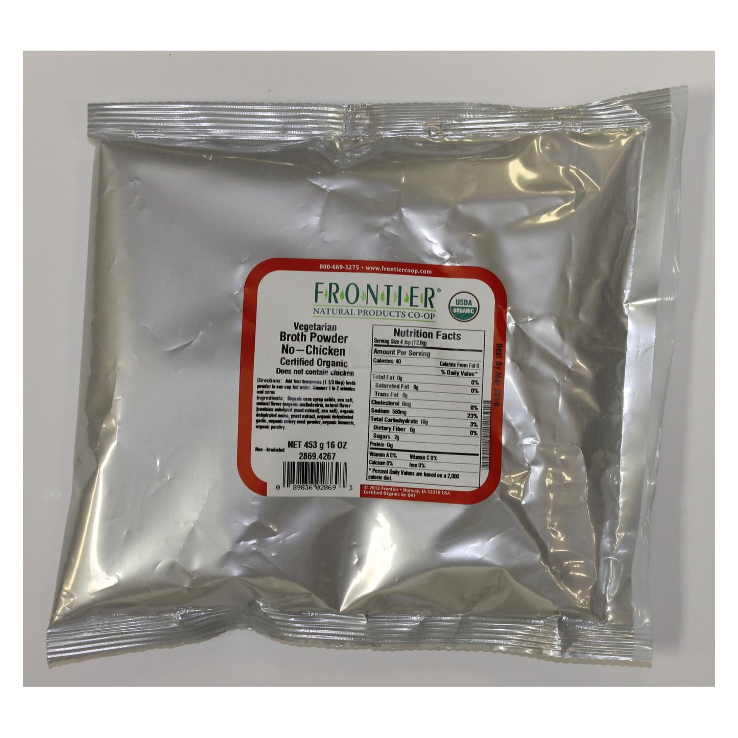 Polvo de caldo de hierbas Frontier orgánico sin pollo - Producto a granel individual - 1 lb