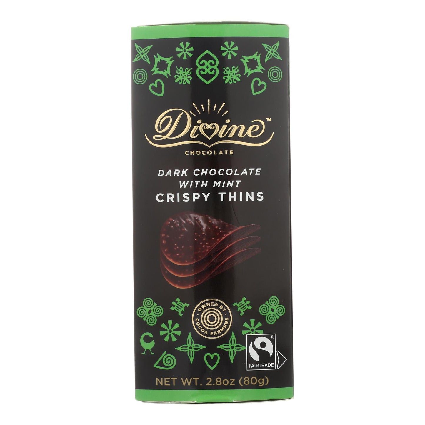 Divine - Crisp Thns Chocolate negro con menta - Caja de 12 - 2.8 oz