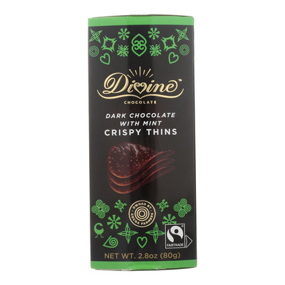 Divine - Crisp Thns Chocolate negro con menta - Caja de 12 - 2.8 oz