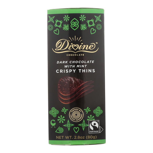 Divine - Crisp Thns Chocolate negro con menta - Caja de 12 - 2.8 oz