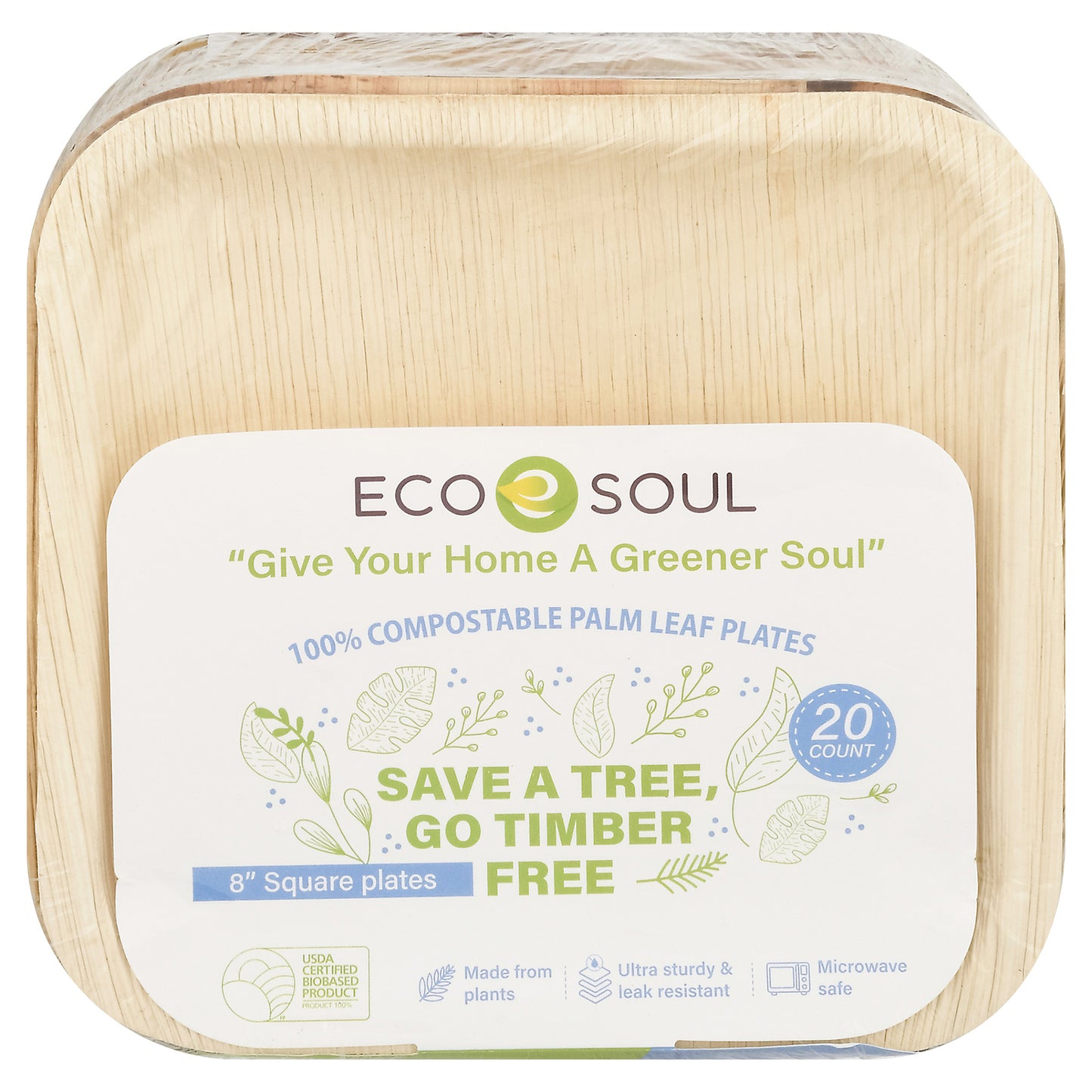 Ecosoul Home - Platos de hojas de palma de 8 pulgadas cuadradas - Caja de 8 - 20 unidades