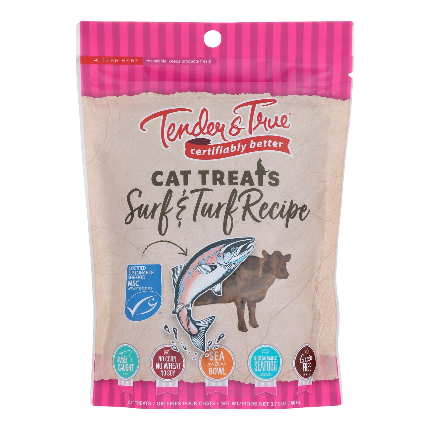 Tender &amp; True - Golosinas para gatos Surf&amp;turf - Caja de 10 - 3,75 oz