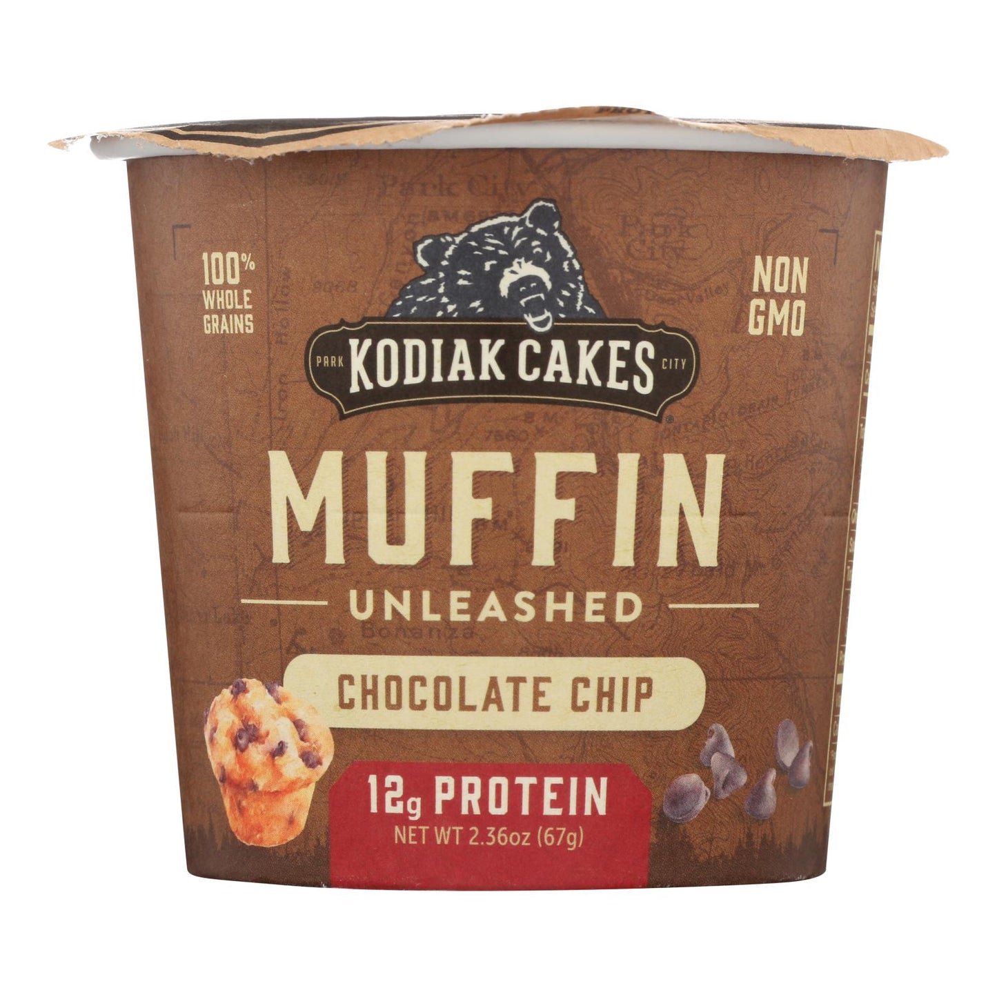 Pasteles Kodiak - Muffin Powercup con chispas de chocolate - Caja de 12 - 2,36 oz