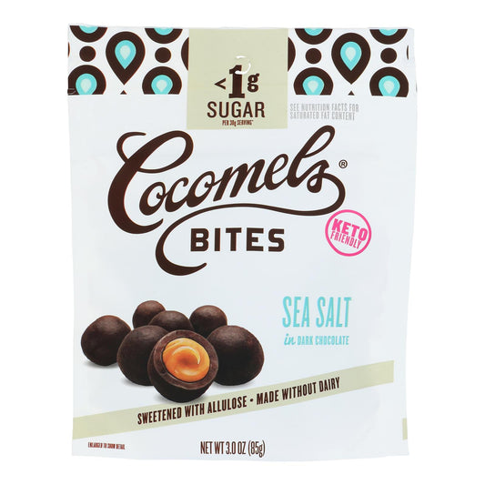 Cocomels - Bocaditos de chocolate negro con sal marina cetogénicos - Caja de 6 - 3,00 oz