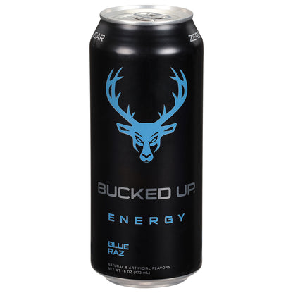 Bebida energética Bucked Up Blue Raz, caja de 12 a 16 oz
