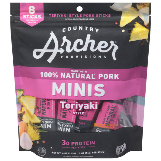 Country Archer - Mini teri de cerdo Jrky - Caja de 10, 4 oz