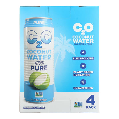 Agua de coco pura C2o - Agua de coco hidratante, paquete de 4, caja de 6-4/17,5 Z