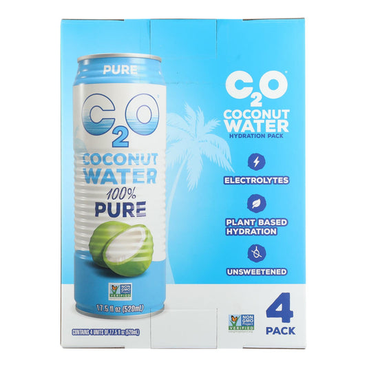 Agua de coco pura C2o - Agua de coco hidratante, paquete de 4, caja de 6-4/17,5 Z