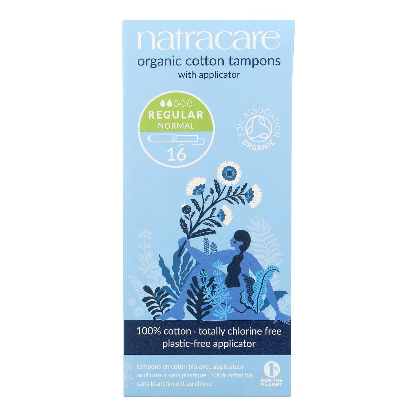 Tampones Natracare 100 % algodón orgánico, de tamaño regular, con aplicador, 16 tampones