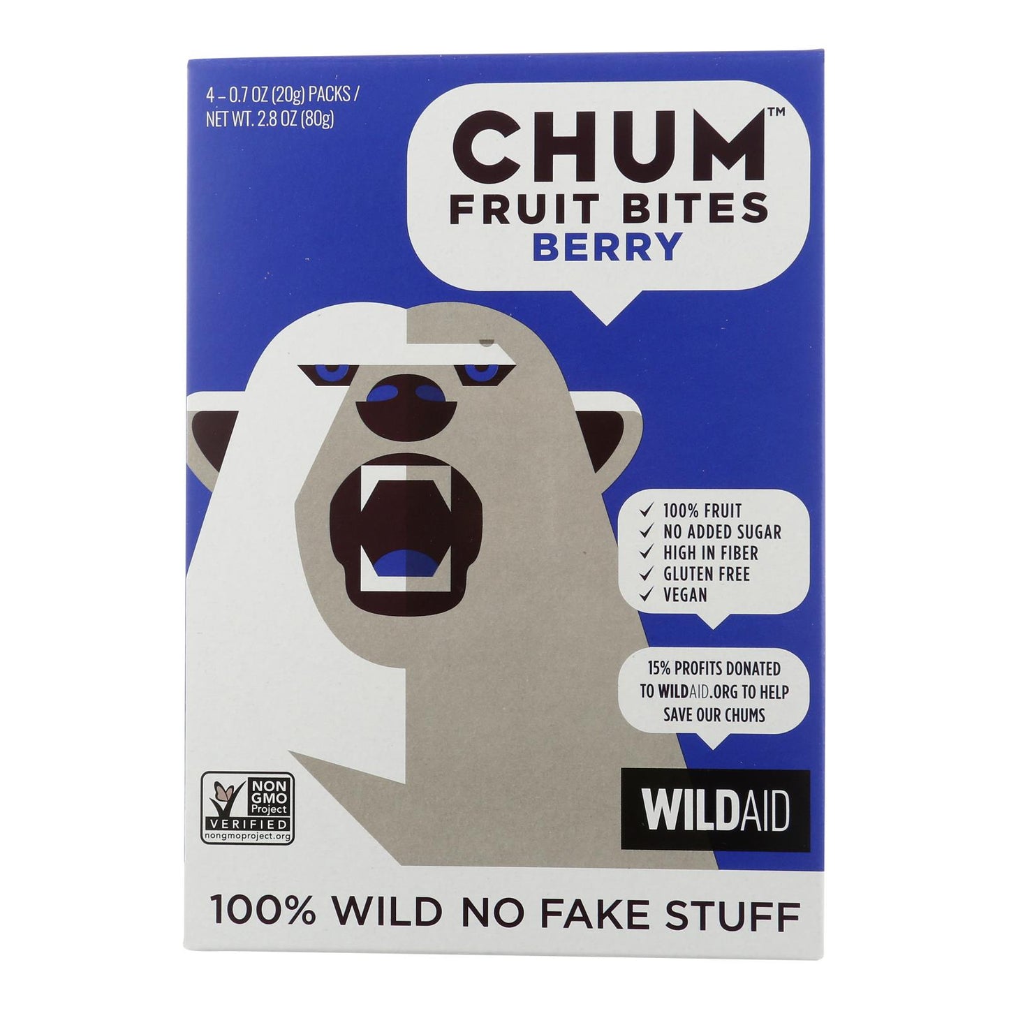 Bocados de fruta Chum - Bocados de fruta con sabor a bayas, paquete de 4 - Caja de 6 - 2,8 oz