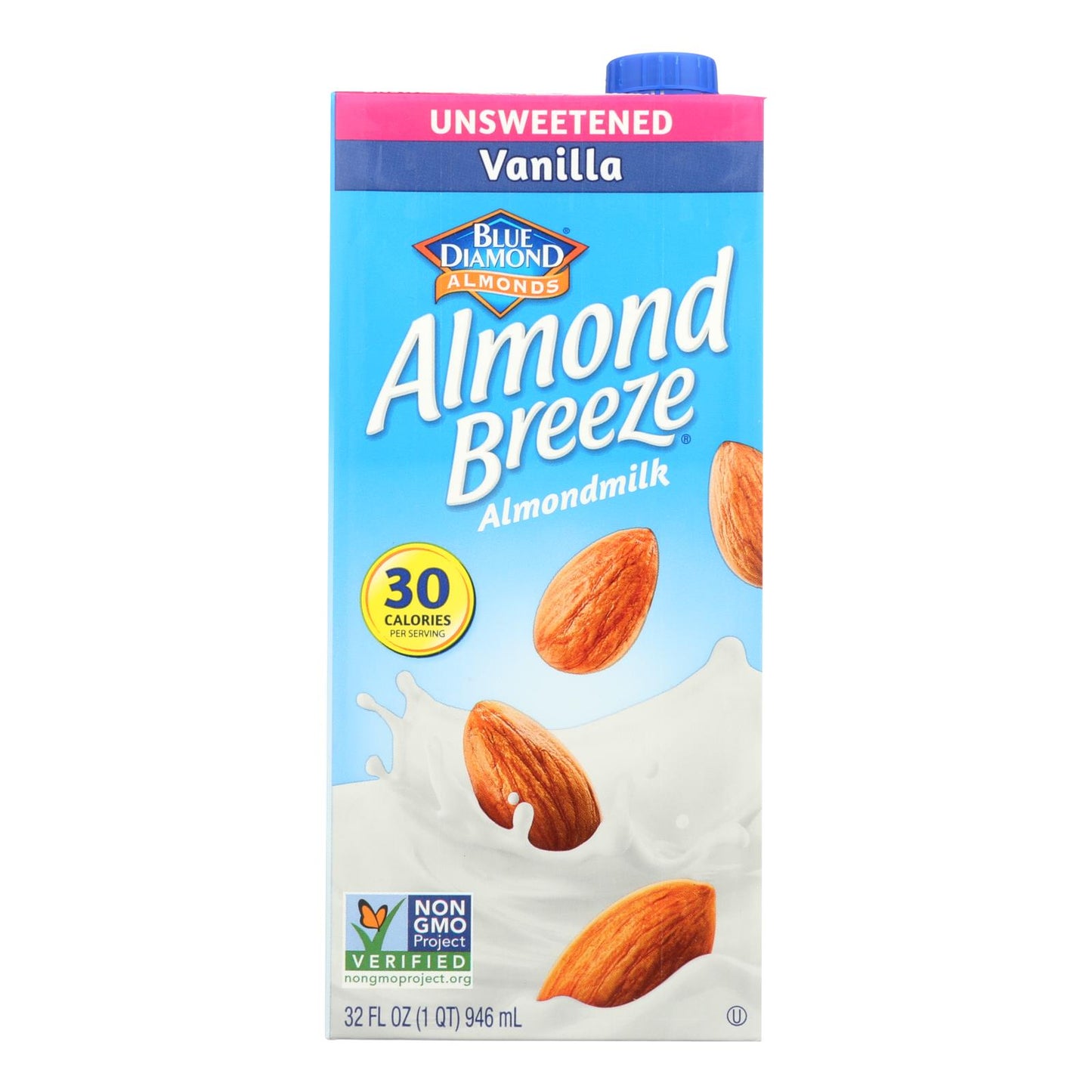 Almond Breeze - Leche de almendras - Vainilla sin azúcar - Caja de 12 - 32 fl oz.