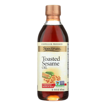 Aceite de sésamo tostado sin refinar Spectrum Naturals - Caja de 12 - 16 fl oz.