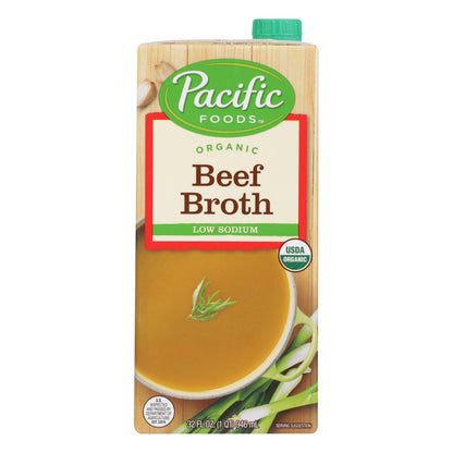 Caldo de res de Pacific Natural Foods, bajo en sodio, caja de 12, 32 onzas líquidas.