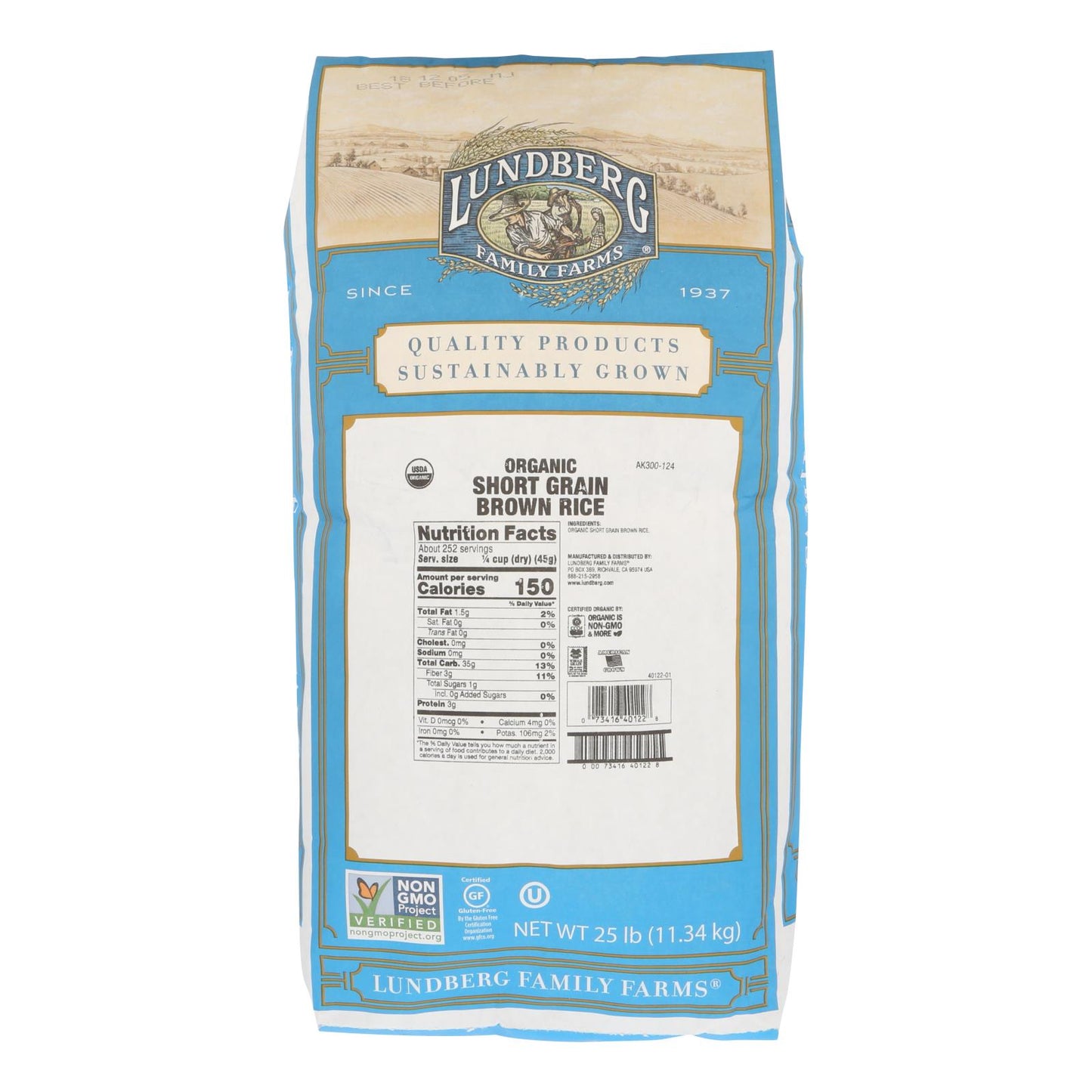 Arroz integral de grano corto de Lundberg Family Farms (caja de 25 libras)