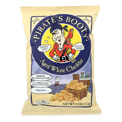 Pirate Brands Booty Puffs - Aged White Cheddar - Case Of 12 - 4 Oz.