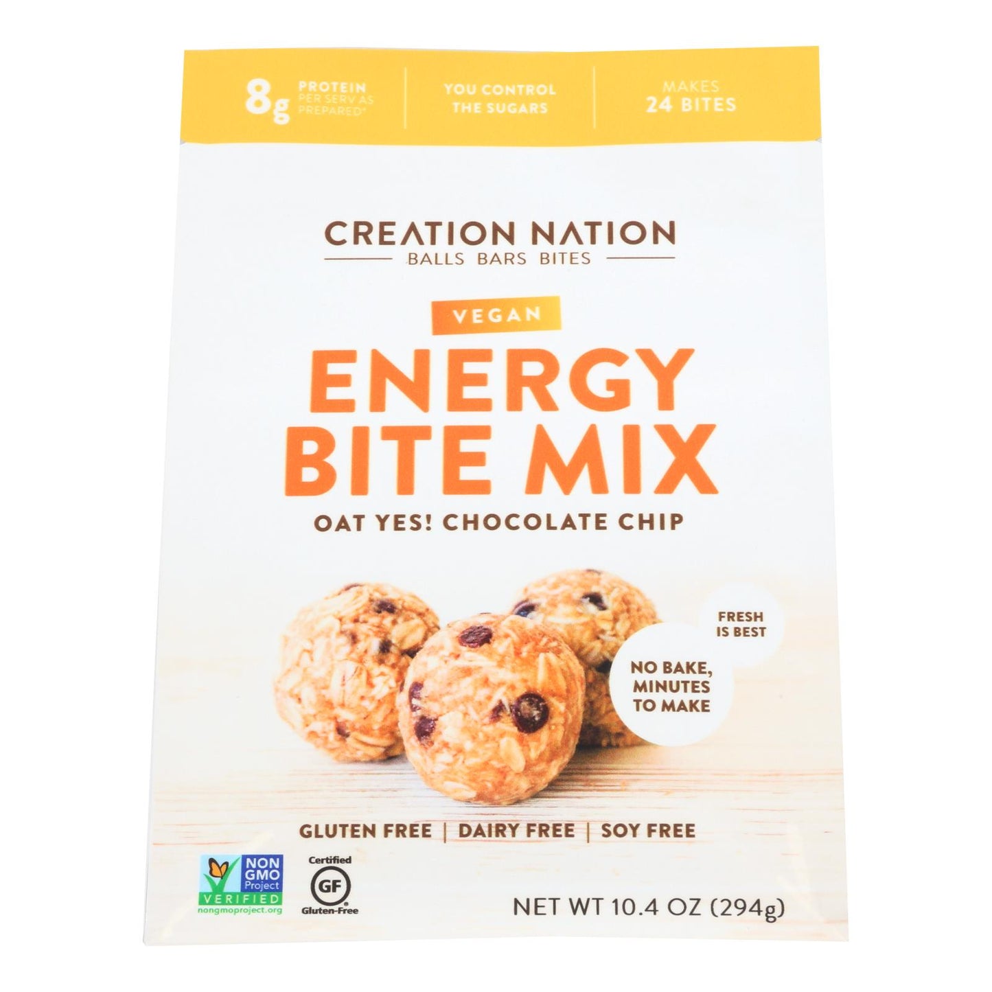 Mezcla energética vegana con chips de chocolate Yes! de Creation Nation Oat - Caja de 6 - 10,4 oz