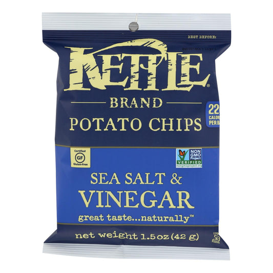 Patatas fritas Kettle Brand, sal marina y vinagre, 1,5 oz, caja de 24