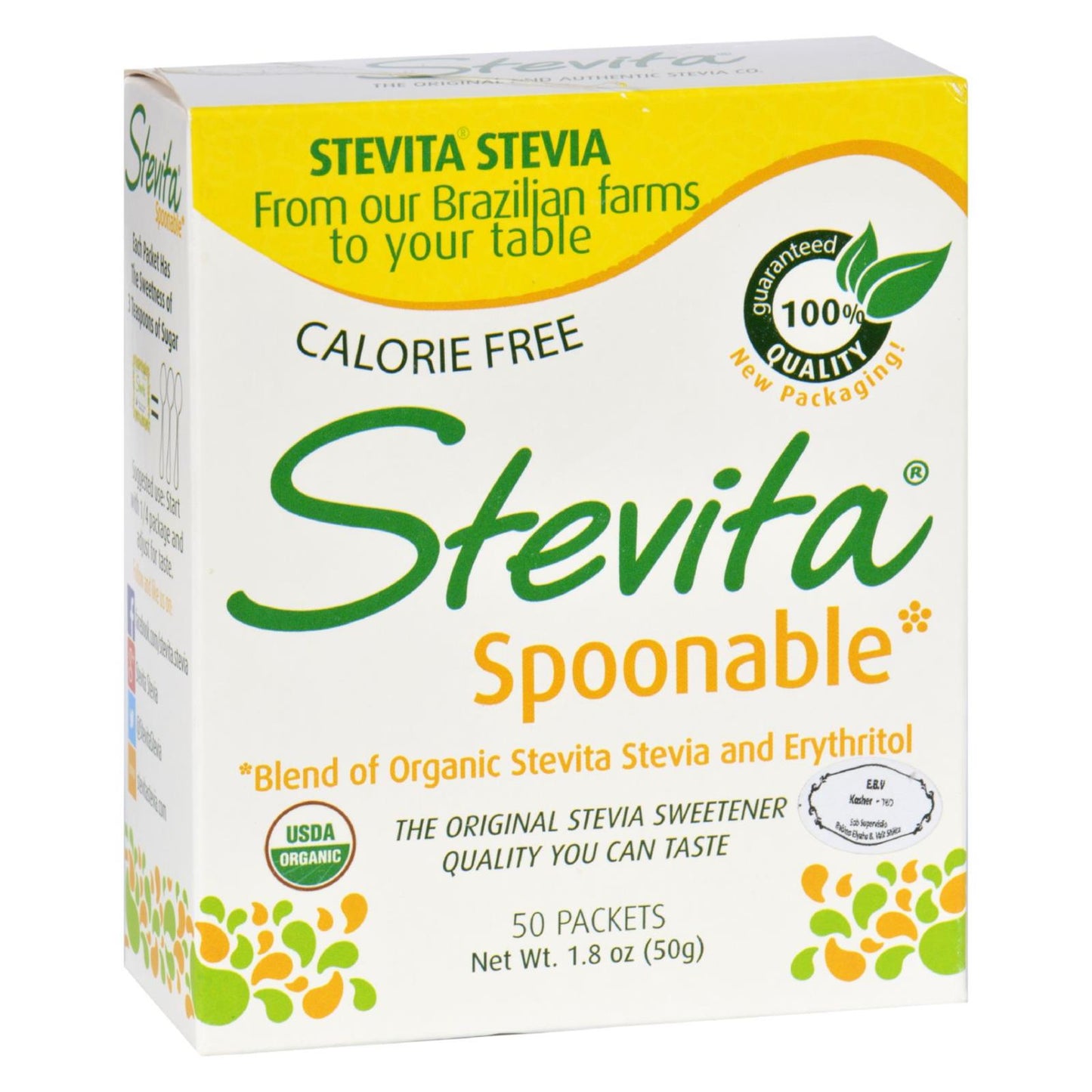 Stevita - Stevia - Para tomar con cuchara - Certificación orgánica - 50 paquetes