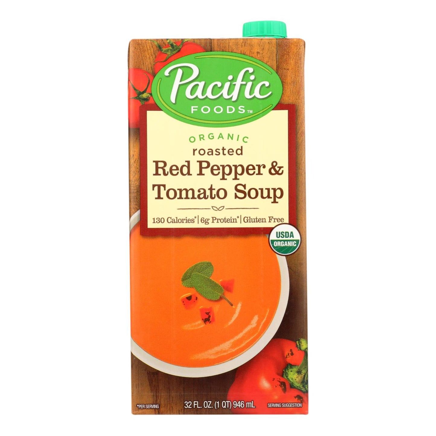 Sopa de tomate y pimiento rojo asado de Pacific Natural Foods, caja de 12, 32 onzas líquidas.