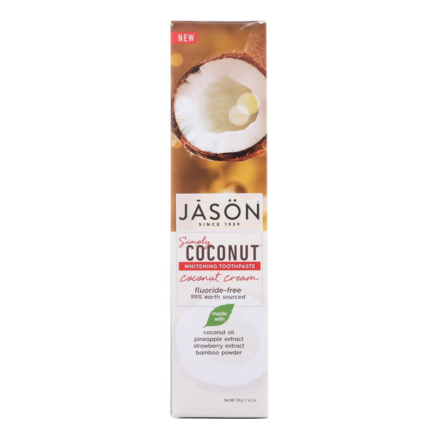 Pasta de dientes blanqueadora de Jason Natural Products, crema de coco, 4,2 oz