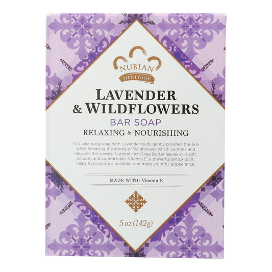 Jabón en barra Nubian Heritage con lavanda y flores silvestres, 5 oz