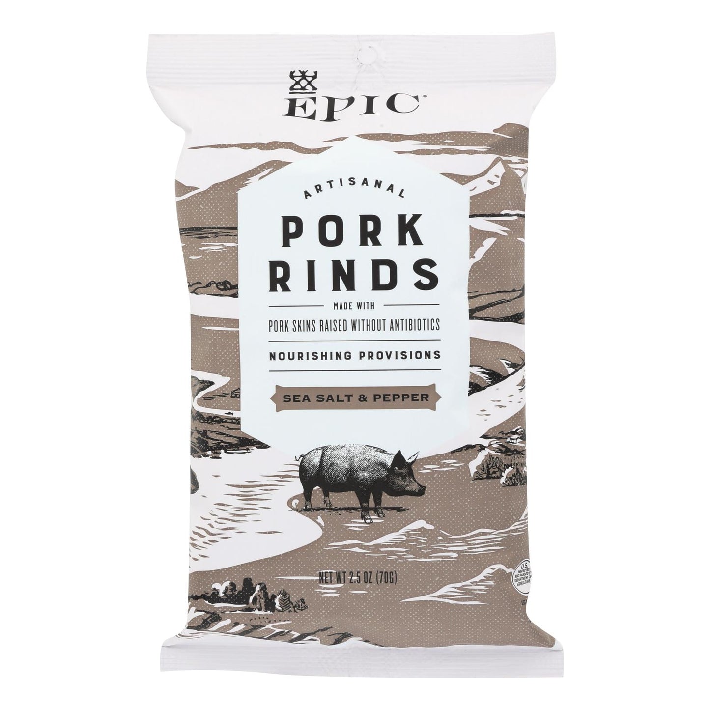 Epic - Chicharrones de cerdo - Sal marina y pimienta - Caja de 12 - 2,5 oz.