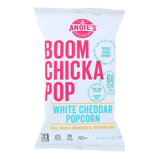 Palomitas de maíz con queso cheddar blanco Boom Chicka Pop de Angie's Kettle Corn - Caja de 12 - 4.5 oz.