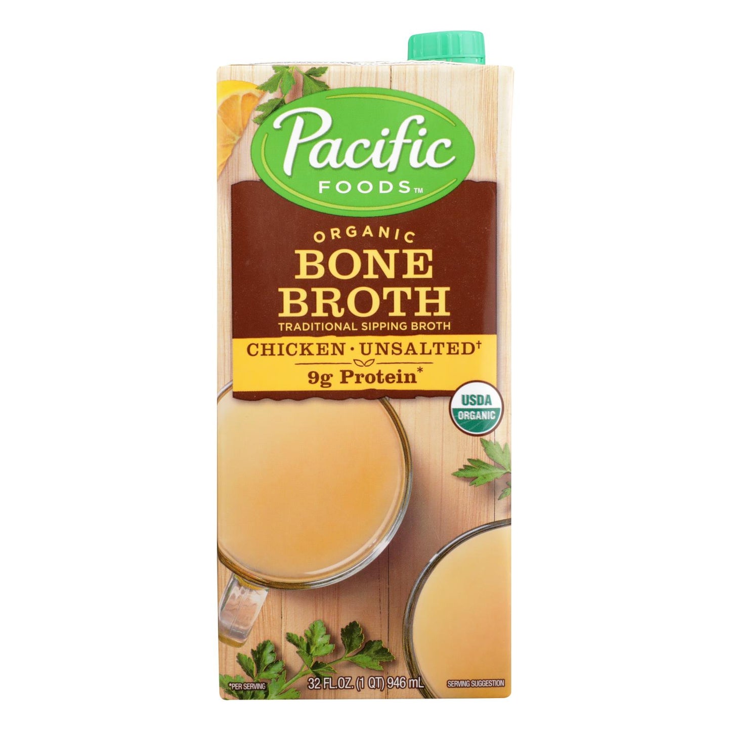 Caldo de huesos de pollo de Pacific Natural Foods, caja de 12, 32 onzas líquidas.