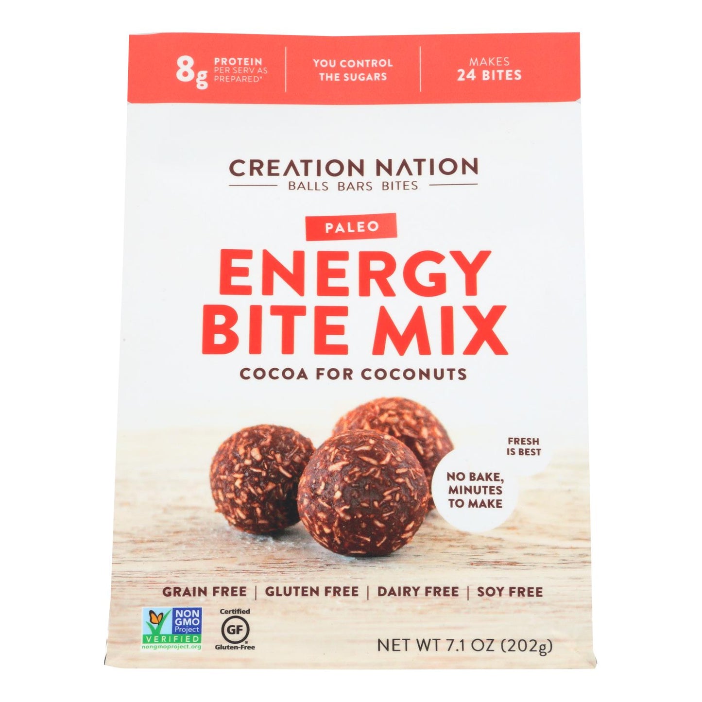 Mezcla energética Paleo Cocoa For Coconuts de Creation Nation - Caja de 6 - 7,1 oz