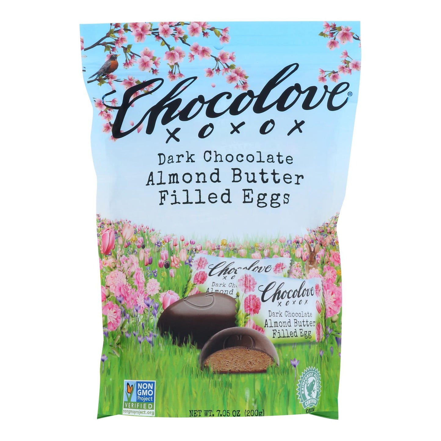 Chocolove Xoxox - Huevos rellenos de mantequilla de almendras y chocolate negro - Caja de 8 - 7,05 oz