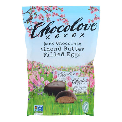 Chocolove Xoxox - Huevos rellenos de mantequilla de almendras y chocolate negro - Caja de 8 - 7,05 oz