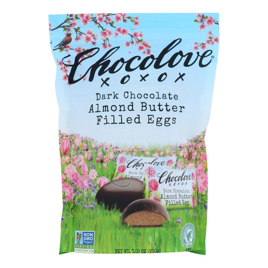 Chocolove Xoxox - Huevos rellenos de mantequilla de almendras y chocolate negro - Caja de 8 - 7,05 oz