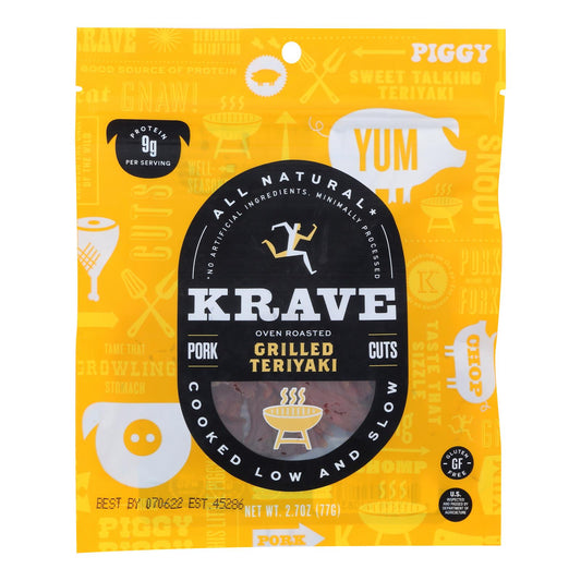 Cecina de cerdo Krave, teriyaki dulce a la parrilla, caja de 8, 2,7 oz
