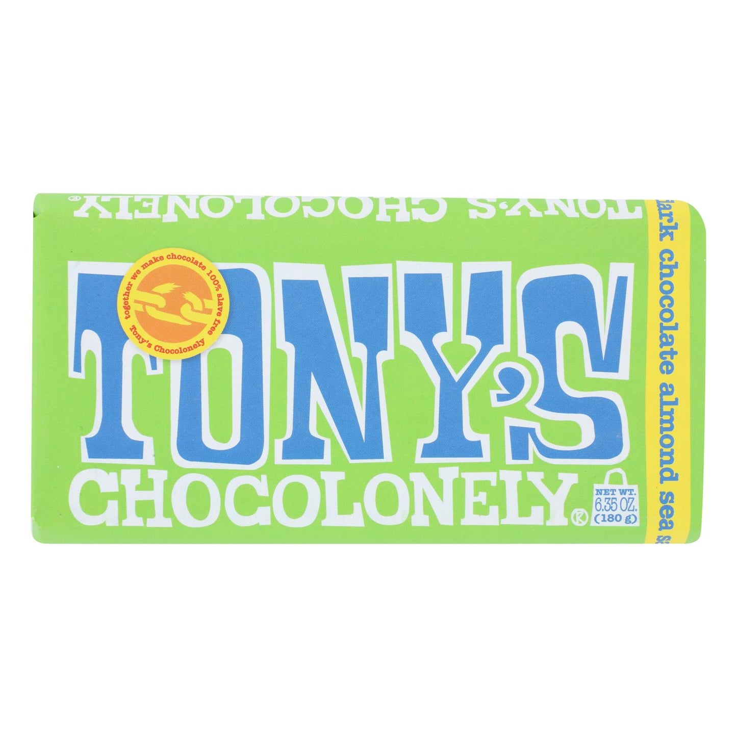 Tony's Chocolonely - Barra de chocolate con almendras y sal marina 51 % - Caja de 15 - 6,35 oz