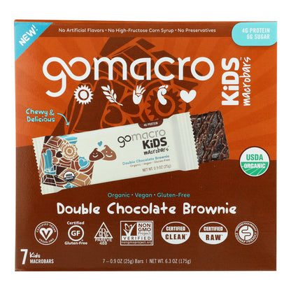 Gomacro - Brownie de chocolate doble para niños Macrobar - Caja de 7 - 6,3 oz